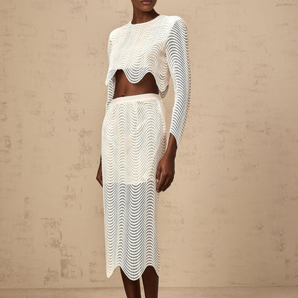 Augusta White Wavy Woven Skirt Top Set