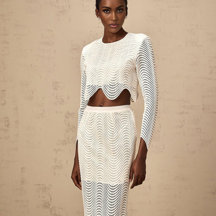 Augusta White Wavy Woven Skirt Top Set