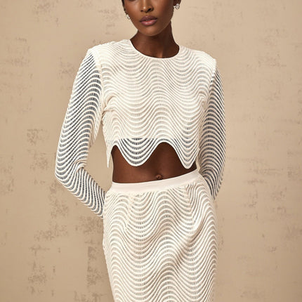 Augusta White Wavy Woven Skirt Top Set