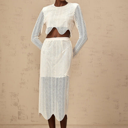 Augusta White Wavy Woven Skirt Top Set