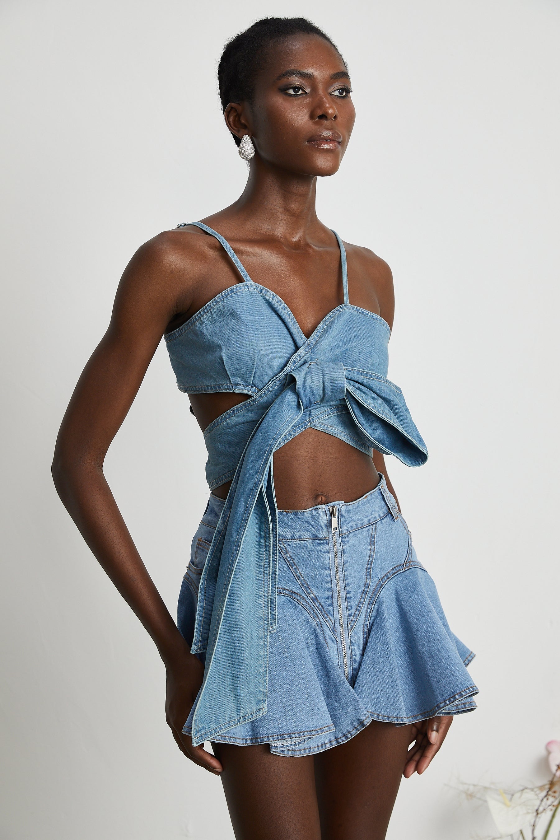 Aurélie bowdetail denim top