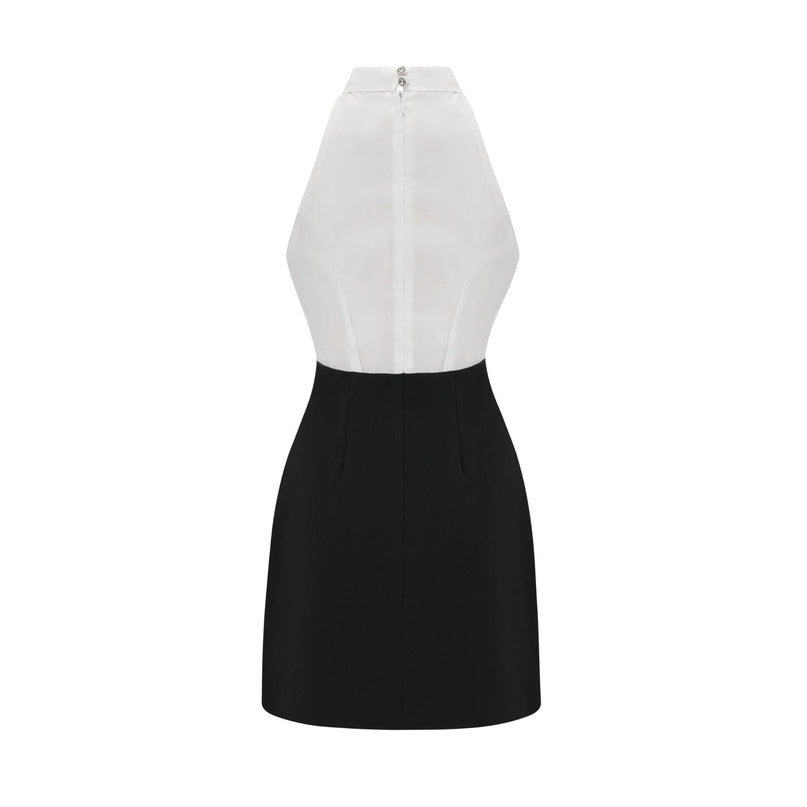 Aurora White & Black Embellished Cut-out Halterneck Mini Dress