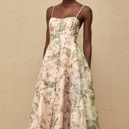 Aurore Pink Floral Print Maxi Dress