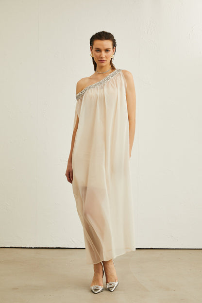 Austen crystalembellished semisheer midi dress