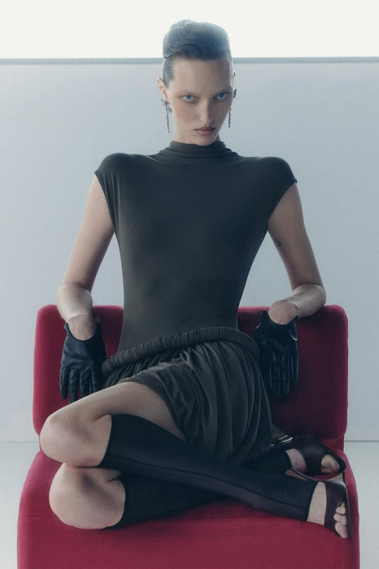 Autumn Grey Peplum Waist Mini Dress with Ruched Detailing and Bubble-Hem Skirt