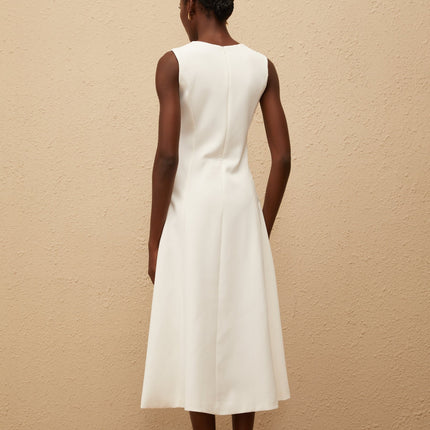 Autumn White Floral Embroidered Midi Dress