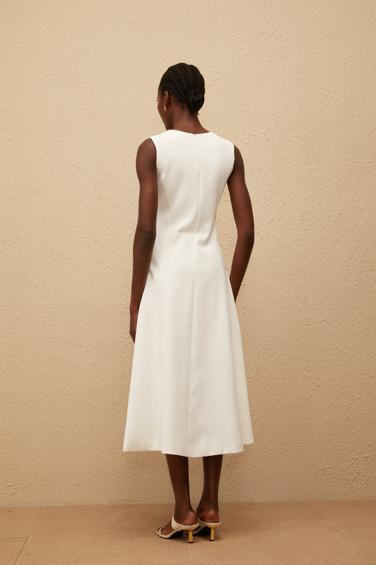 Autumn White Floral Embroidered Midi Dress