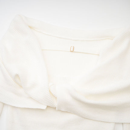 Ava White Off-shoulder Ribbed Knit Top With Twist Detail