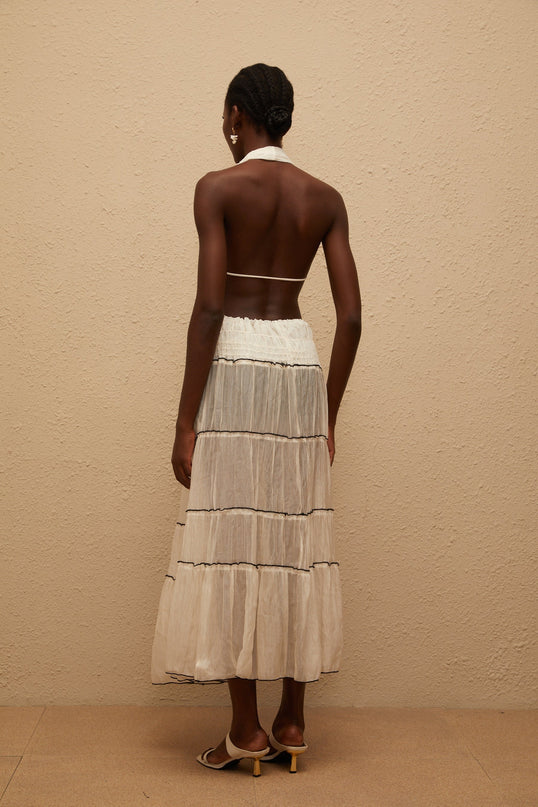 Aveline Cream White Bowknot Shirred Top & Skirt Set