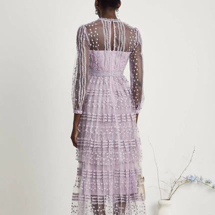 Avery Purple Embroidered Midi Dress