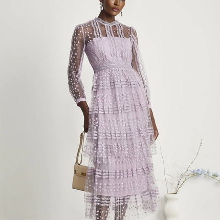 Avery Purple Embroidered Midi Dress
