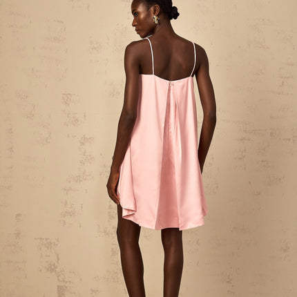 Avril Pink Floral Embroroided Satin Mini Dress