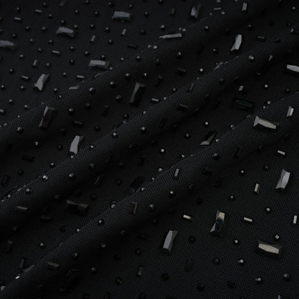 Axelle Black Sequin Embellished Midi Dress Spaghetti Straps Fitted Silhouette Polyester Spandex Side Zip Fastening