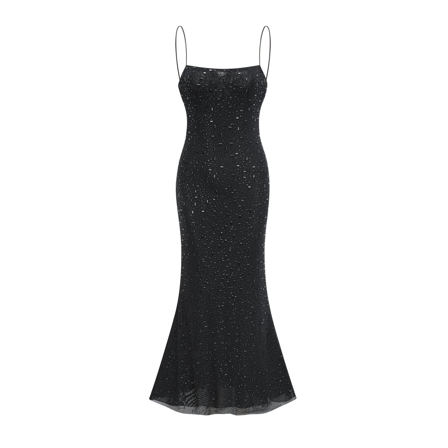 Axelle Neutral Sequin Embellished Midi Dress with Spaghetti Straps - Neutrals
