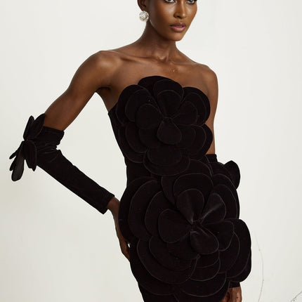 Azura floralappliqué mini dress in Black