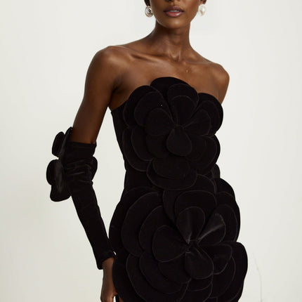 Azura floralappliqué mini dress in Black