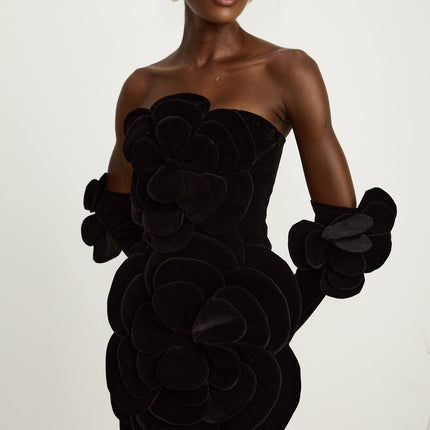 Azura floralappliqué mini dress in Black