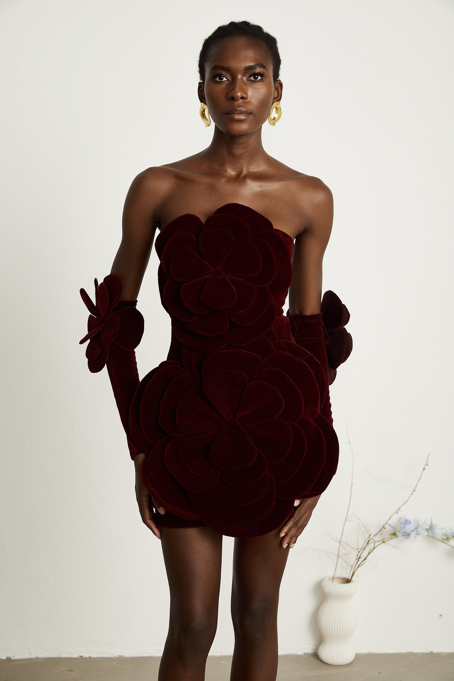 Azura floralappliqué mini dress in Red