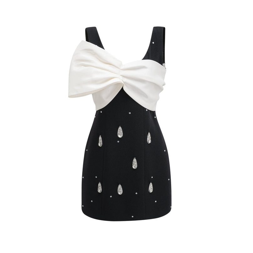Azzurra Black Polyester Bowknot Dress with Embellished Accents