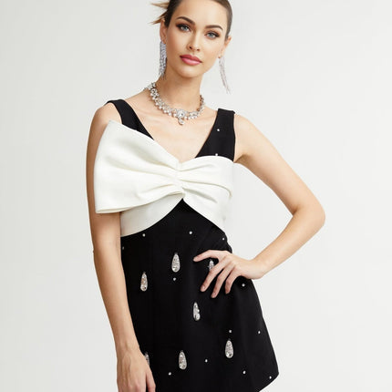 Azzurra Black Polyester Dress with Bowknot Detailing and Embellished Accents for Special Occasions