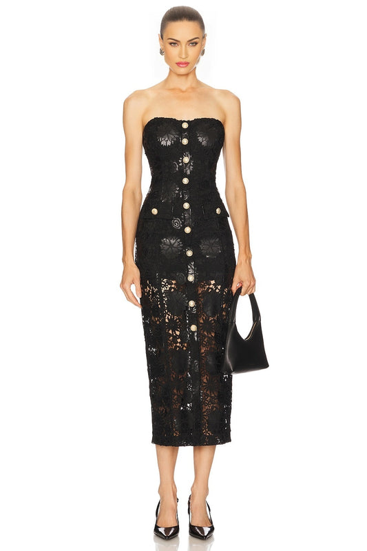 Misha Faux Leather Guipure Midi Dress Generation Love