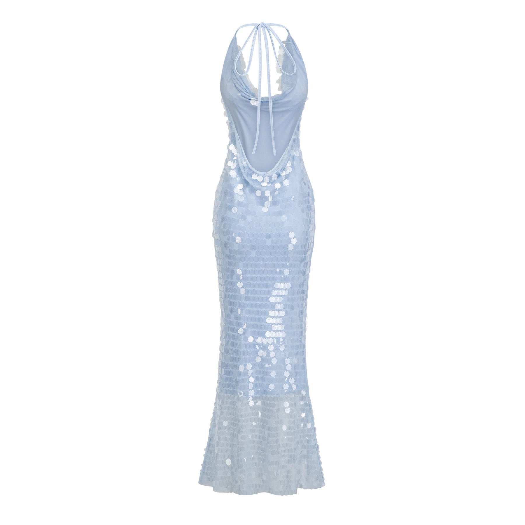 Babette blue halterneck sequined midi dress