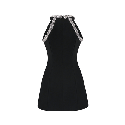 Brianna Mini Dress Crystal Panelled Black Embellished