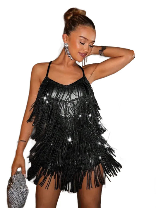 BAE Elegant Womens Sequin amp Fringe Backless Jumpsuit Sexy Party Outfit For Nightclub Date Daily