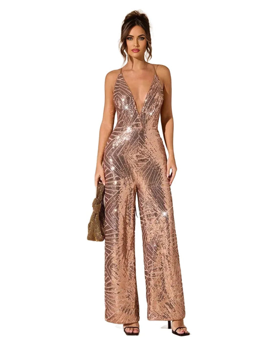 BAE Elegant Y2K Sparkling Rhinestone Embellished Jumpsuit Suitable For Daily Dating Outing