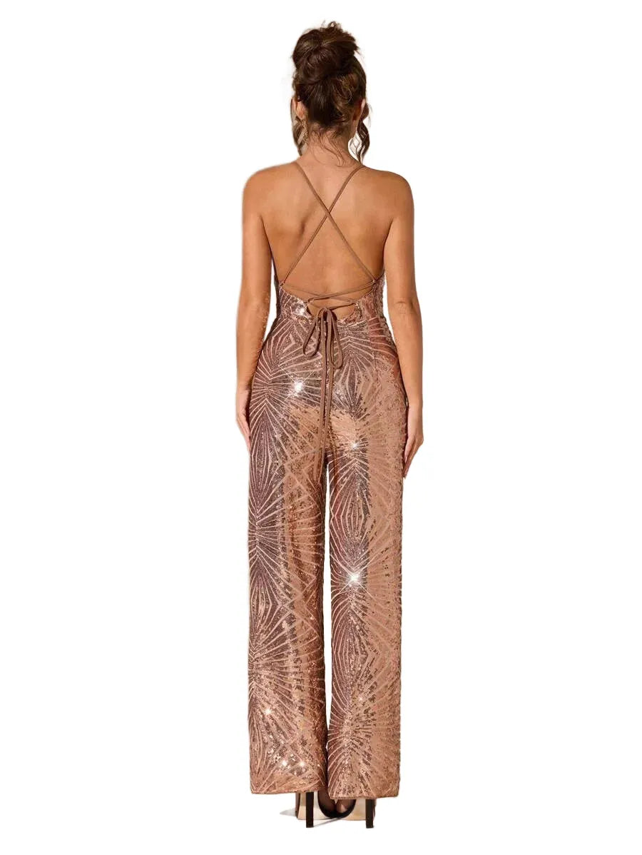 BAE Elegant Y2K Sparkling Rhinestone Embellished Jumpsuit Suitable For Daily Dating Outing