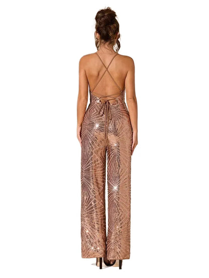 BAE Elegant Y2K Sparkling Rhinestone Embellished Jumpsuit Suitable For Daily Dating Outing