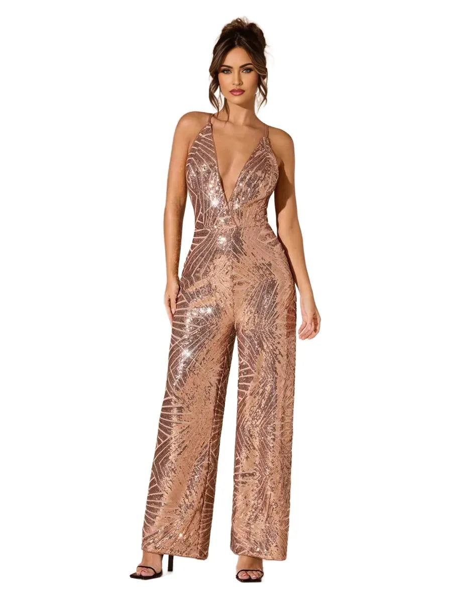 BAE Elegant Y2K Sparkling Rhinestone Embellished Jumpsuit Suitable For Daily Dating Outing