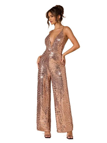 BAE Elegant Y2K Sparkling Rhinestone Embellished Jumpsuit Suitable For Daily Dating Outing