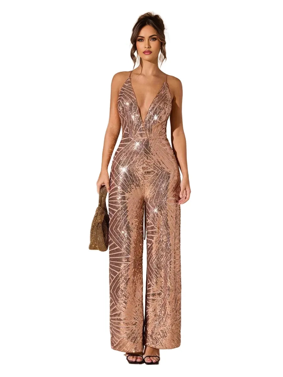 BAE Elegant Y2K Sparkling Rhinestone Embellished Jumpsuit Suitable For Daily Dating Outing