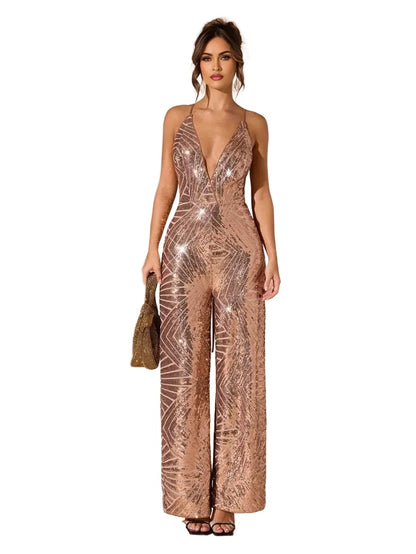 BAE Elegant Y2K Sparkling Rhinestone Embellished Jumpsuit Suitable For Daily Dating Outing