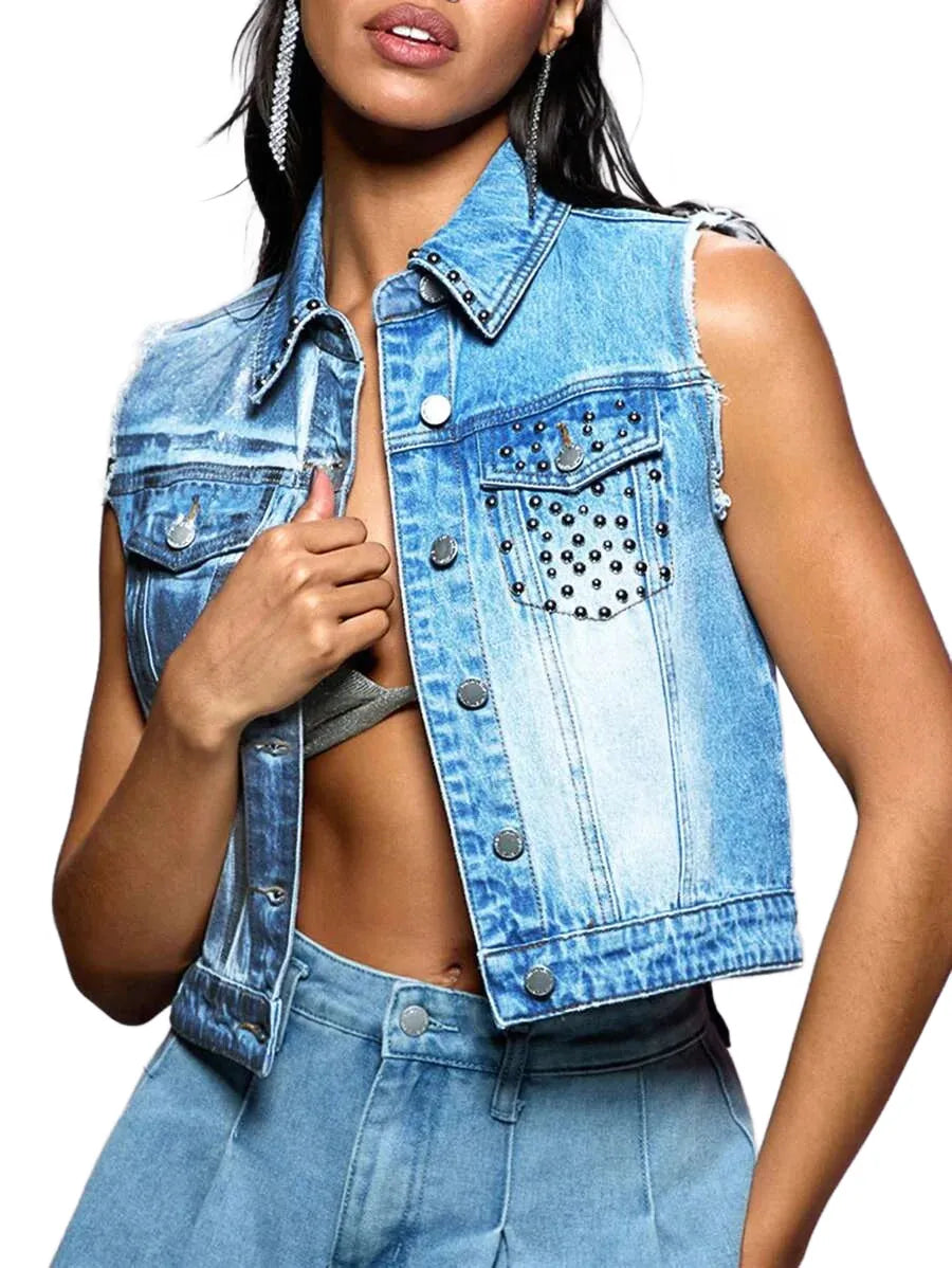 BAE Metallic Womens Denim VestampSpring JacketampSummer JacketampMusic Festival