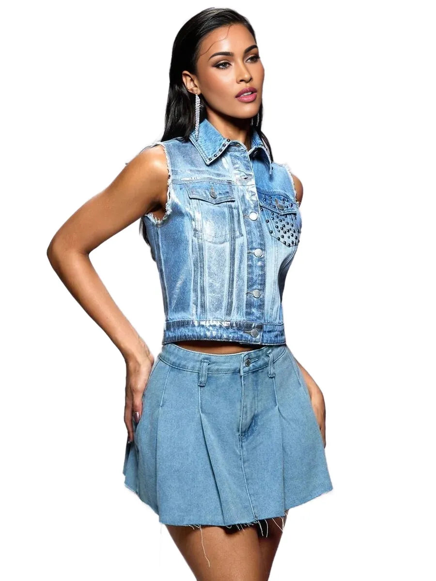 BAE Metallic Womens Denim VestampSpring JacketampSummer JacketampMusic Festival