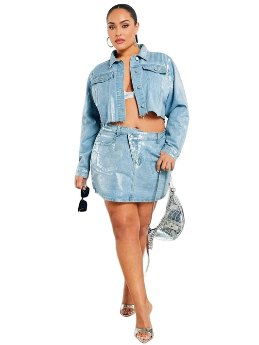 BAE Silver Metallic Coated Womens Denim Jackets And CoatsampClub Women OutfitampWomen Jeans