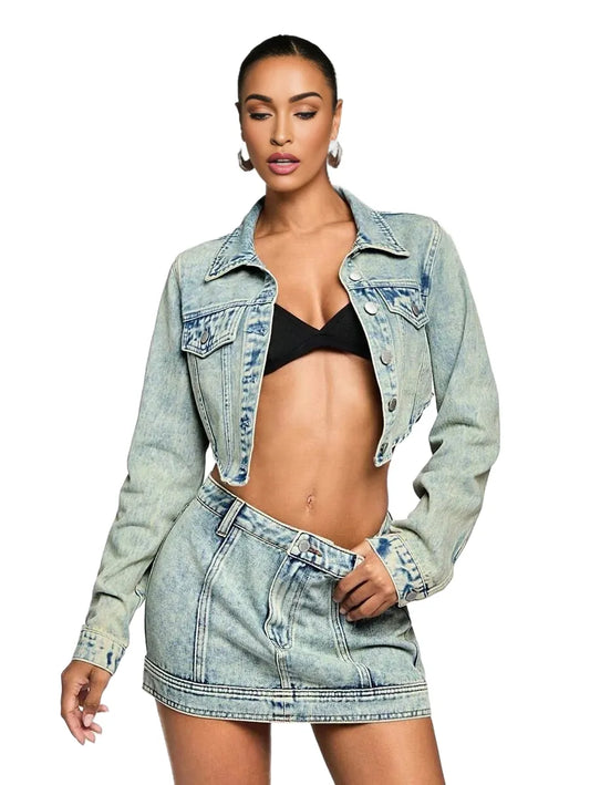 BAE Womens Casual Street Chic Flap Detail Curved Hem Cropped Denim Jacket