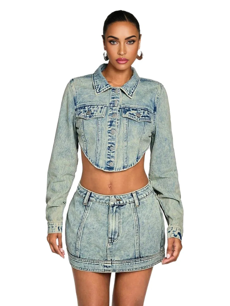 BAE Womens Casual Street Chic Flap Detail Curved Hem Cropped Denim Jacket
