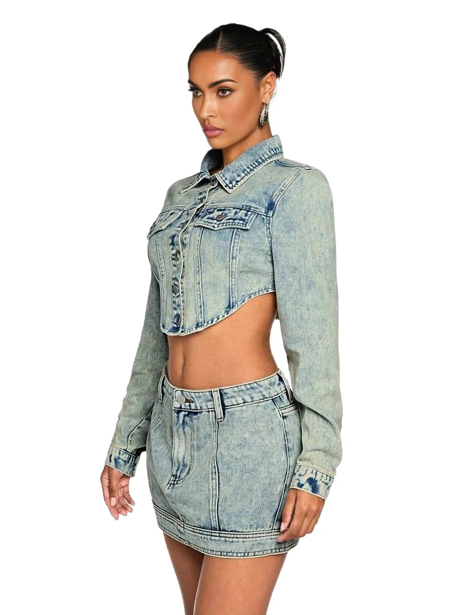 BAE Womens Casual Street Chic Flap Detail Curved Hem Cropped Denim Jacket