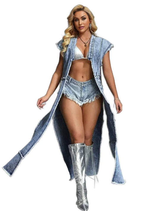 BAE Womens Casual Washed Denim Jacket With Side Slit