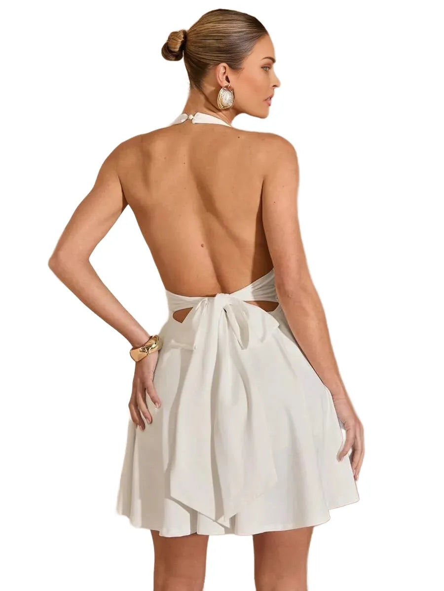 BAE Womens Summer Halter Neck Backless Bowknot Strap Casual amp Vacation Romper Romper