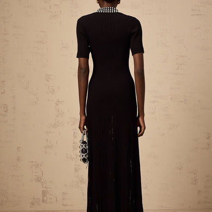 Bailey Black Knitted Midi Dress with Stud Embellishment and Button Fastening