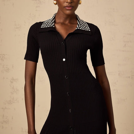 Bailey Black Knitted Midi Dress with Stud Embellishment