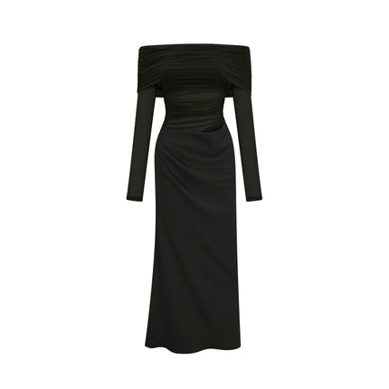 Bailey Black Tulle Ruched Off-Shoulder Midi Dress