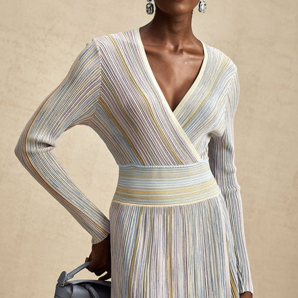 Bailey Light Purple & Multicolor Metallic Striped Midi Dress