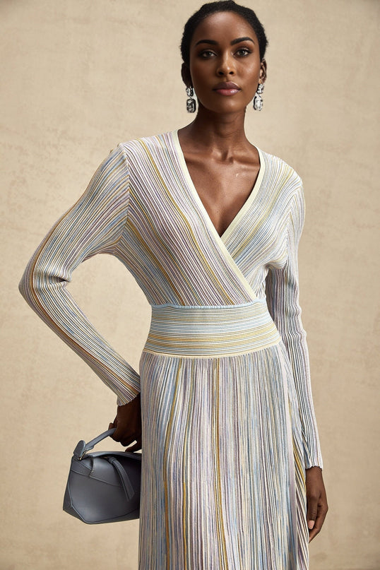Bailey Light Purple & Multicolor Metallic Striped Midi Dress