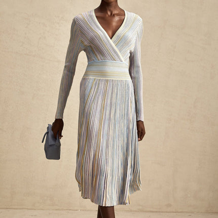 Bailey Light Purple & Multicolor Metallic Stripe Midi Dress