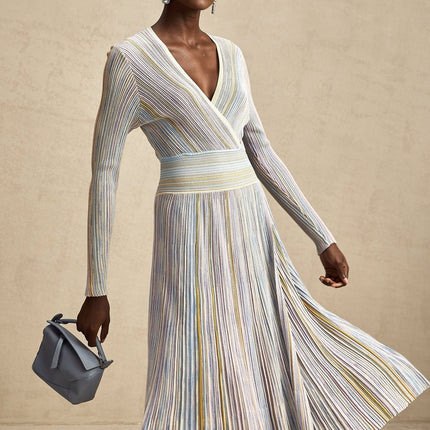 Bailey Light Purple & Multicolor Striped Metallic Midi Dress